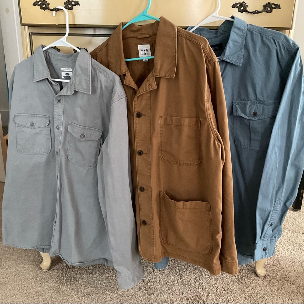 GAP Men's Tan Brown, Blue, and Gray Shirt Jackets XL